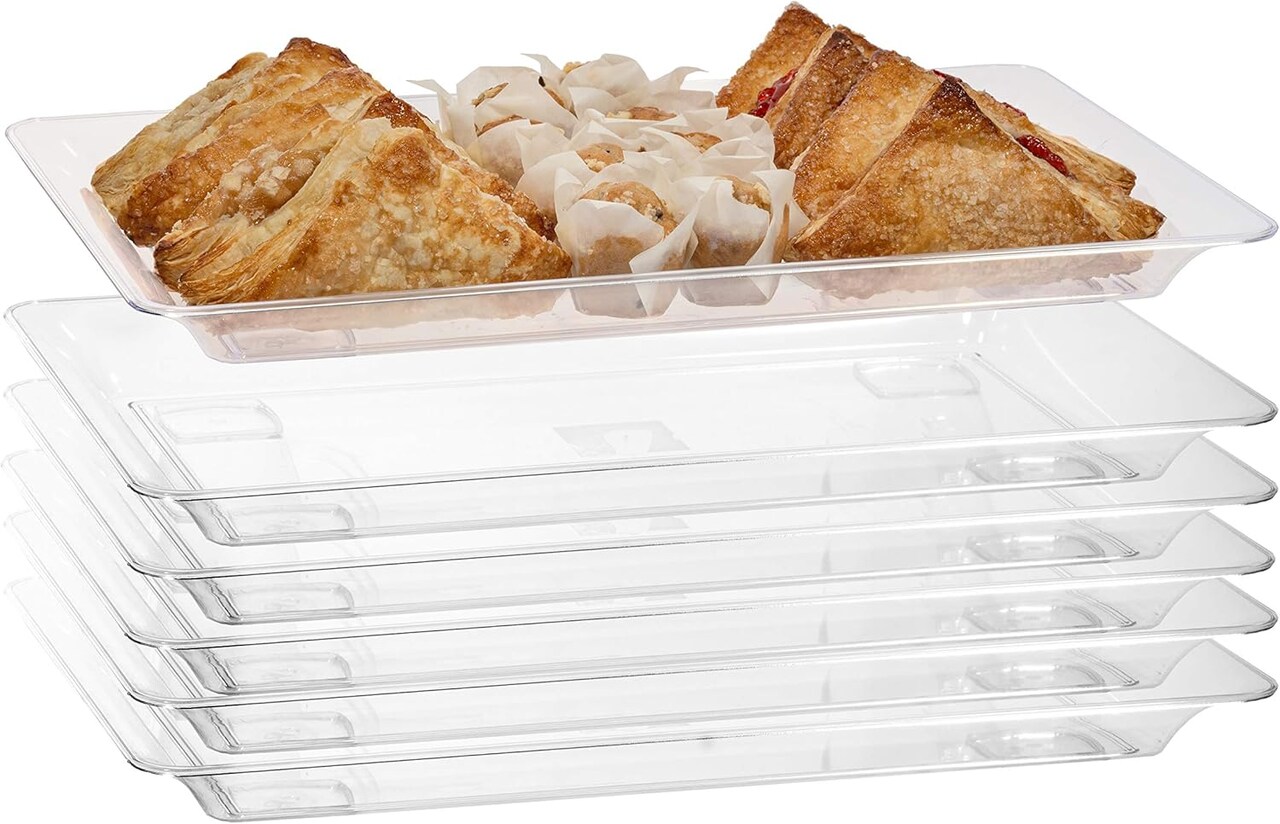  Premium Quality -Rectangle Plastic Disposable Serving Trays for Parties - Heavy Duty Serving Platter and Serving Trays for Eating
